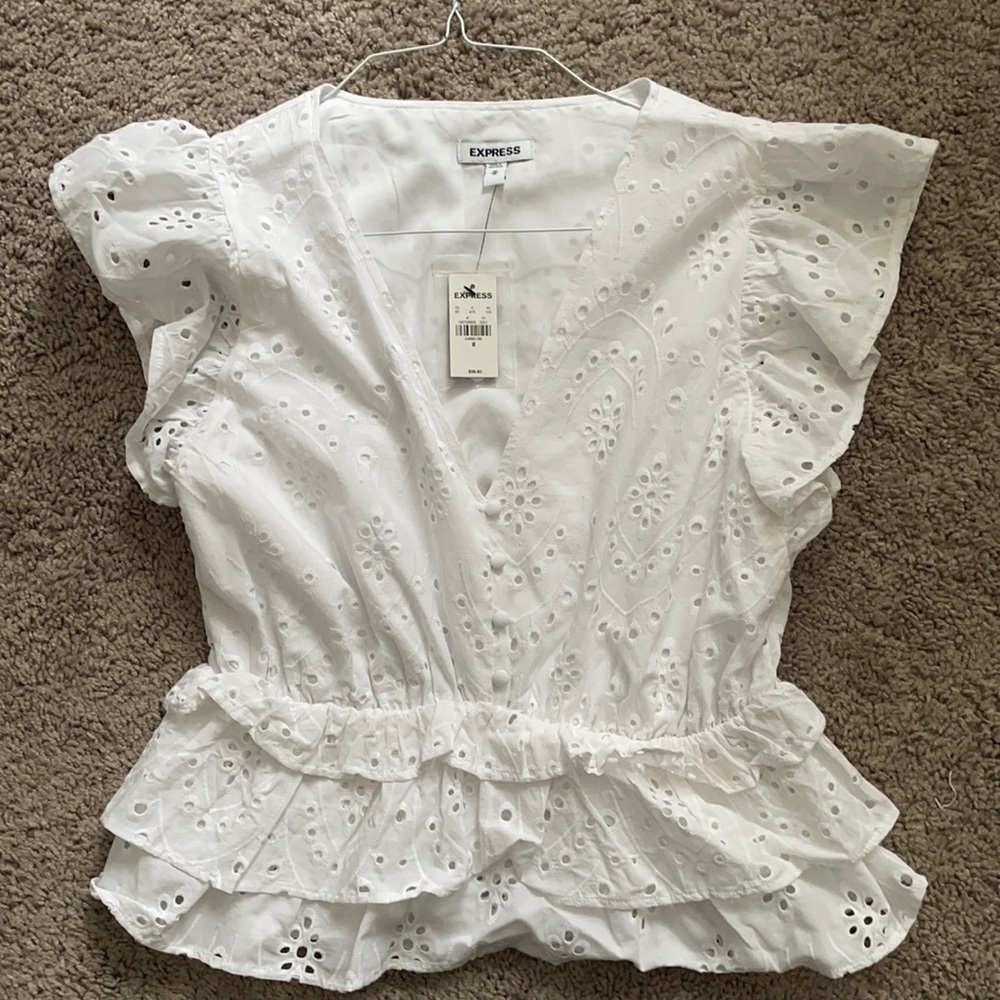 Express White Button Down Baby Doll Blouse